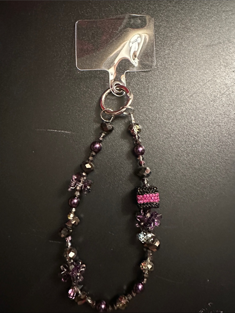 Purple Beaded Acrylic Phone Charm - Sparkle Accent